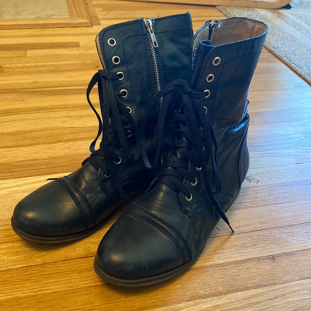 Steve Madden Blue Leather Combat Boots